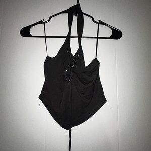 Killstar Black Asymmetrical Tie Front Bodysuit